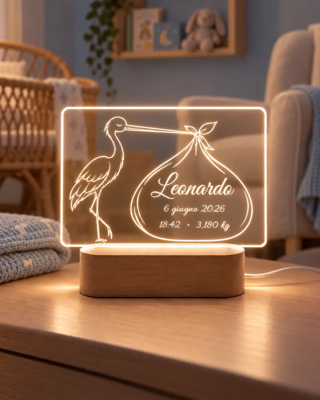 Lampada LED Nascita Personalizzata