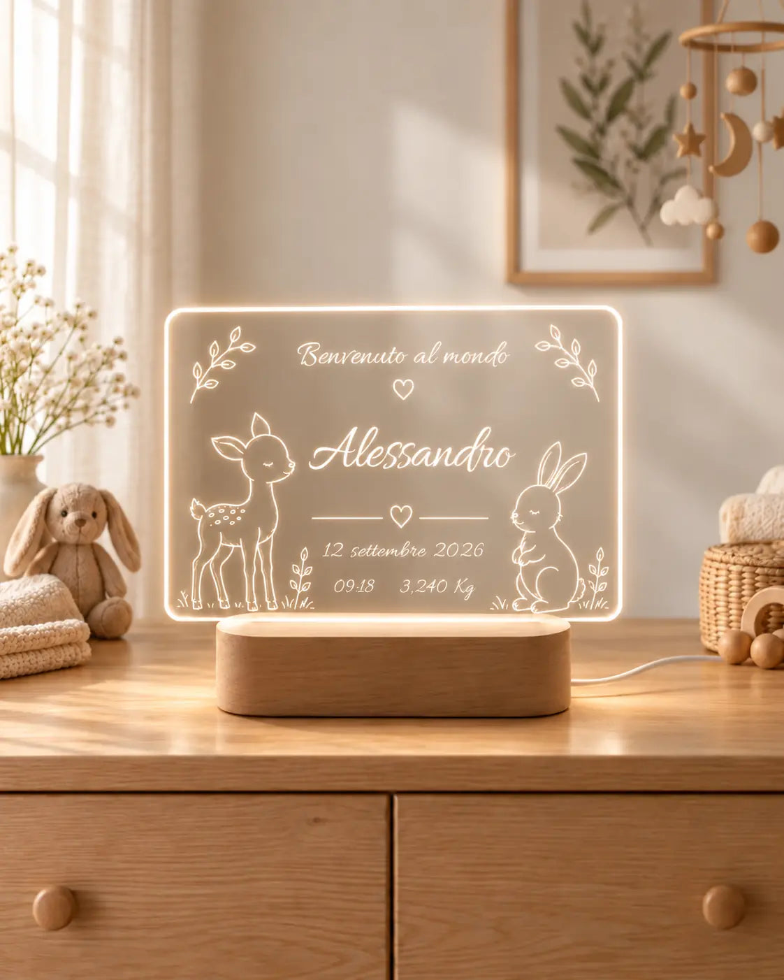 Lampada LED Nascita Personalizzata
